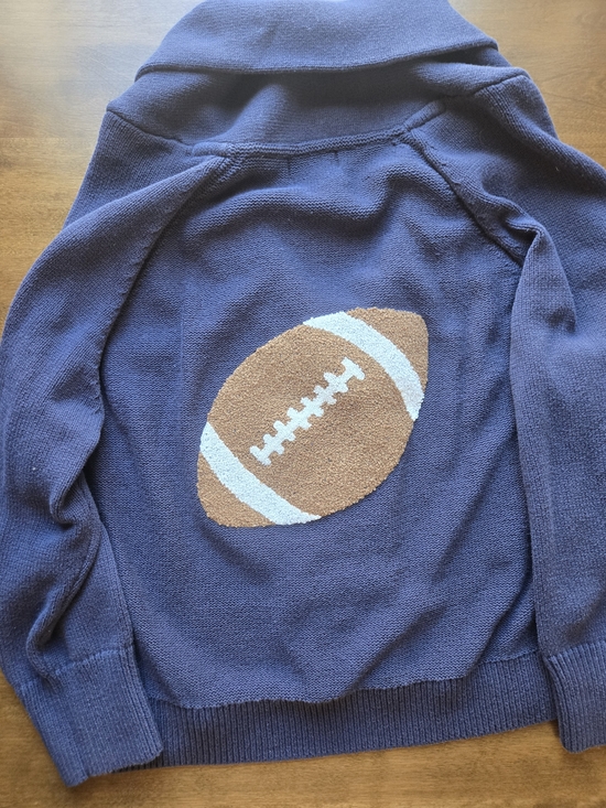 Mia & Tess Sweaters - Mia & Tess Navy Football Sweater Cardigan Large Button Front Cozy Graphic Preppy